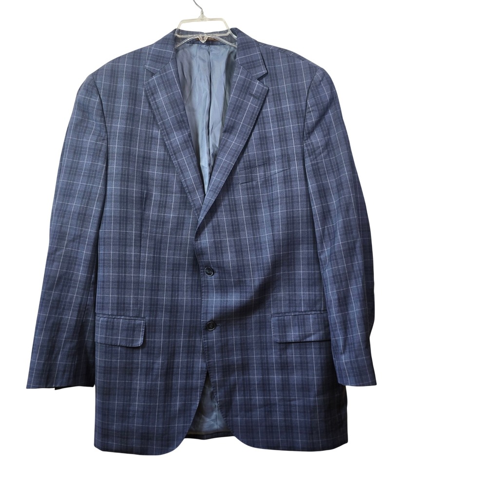 Vintage Peter Millar Mens 44T Blue Plaid Wool 2 Button Sport Coat Blazer Canada - Picture 2 of 8